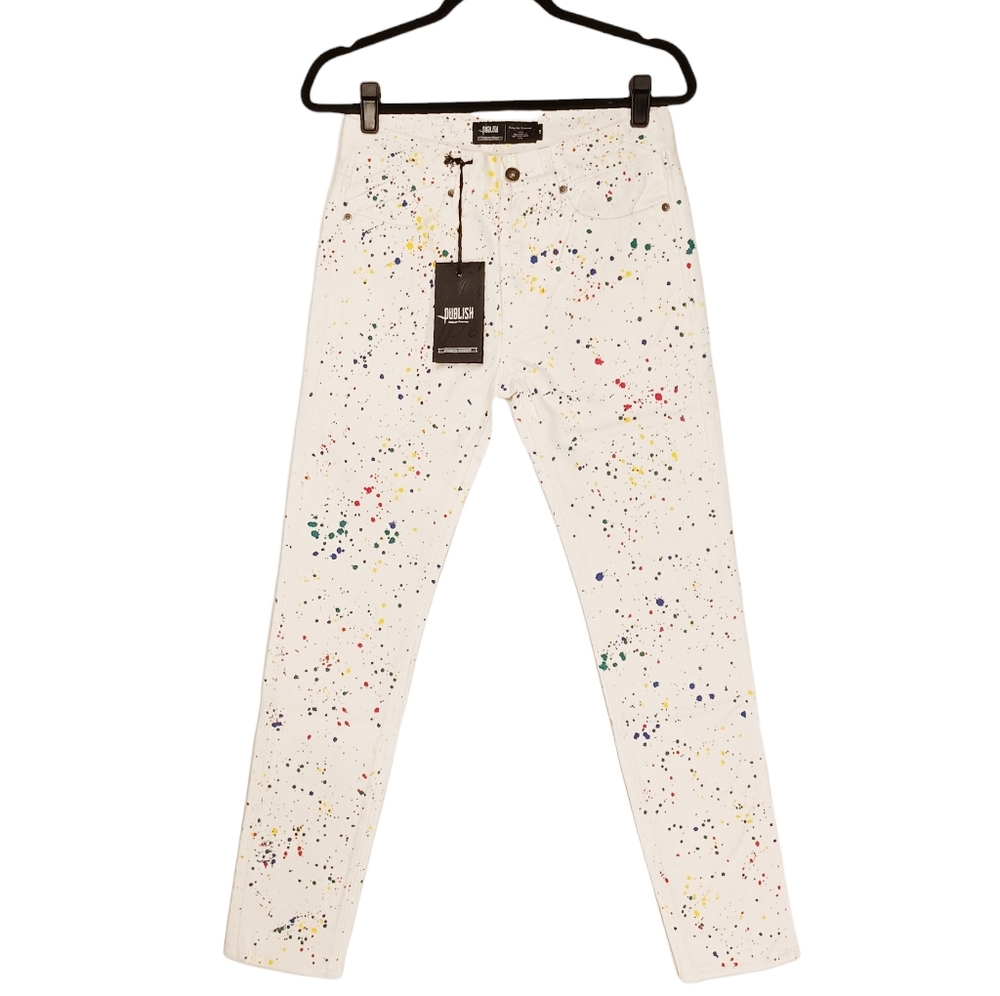 PUBLISH JEANS Colorful Paint Splatter Print White Kristian Jeans 28 NWT